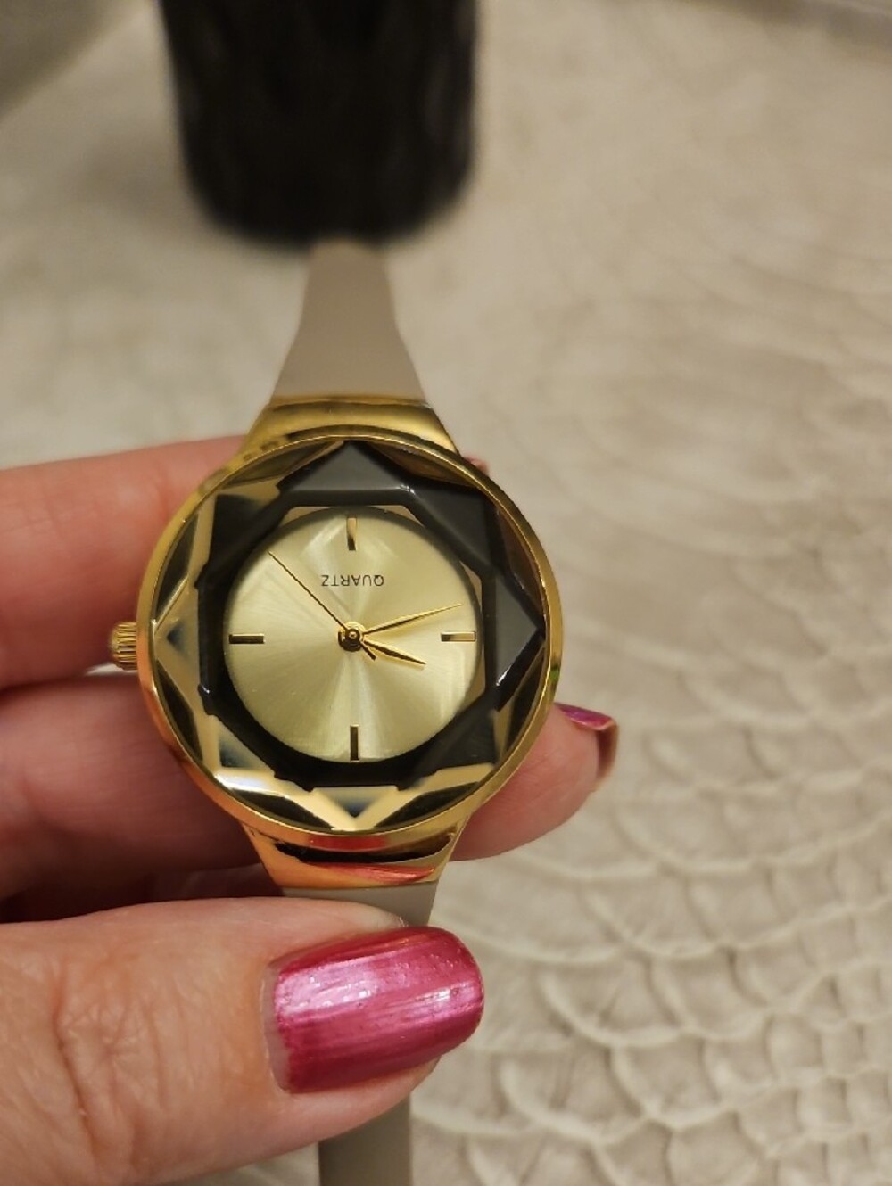 Quartz Taupe Silicone Skinny Strap Watch